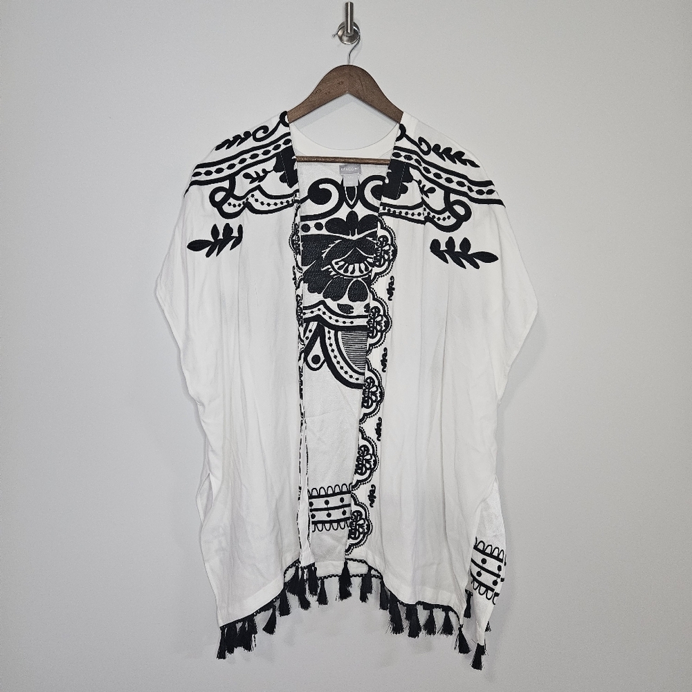 Chicos Kimono Tassel Ruana Floral Embroidered Caftan S/M Rayon - Picture 5 of 10